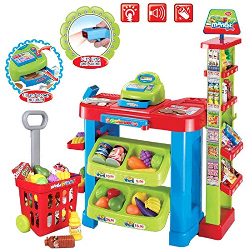 deAO Supermercado Tienda Supermarket Mercado con Carrito de la Compra, Scanner, Caja Registradora y Accesorios Includos deAO Supermercado Tienda Supermarket Mercado con Carrito de la Compra, Scanner, Caja Registradora y Accesorios Includos