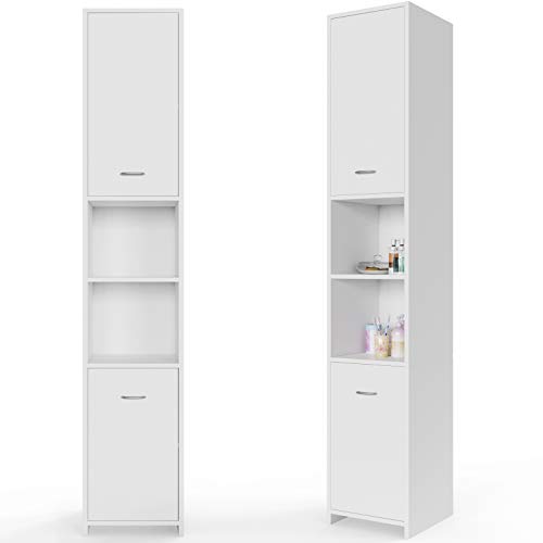 Deuba Armario de baño alto blanco mueble de almacenamiento con 2 puertas 2 estantes 185x30x30 cm almacenaje toallas