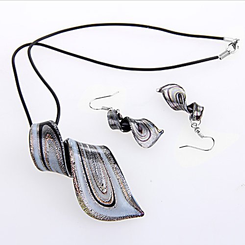 Ecloud Shop Conjunto Collar + Pendientes Cristal de Murano Espiral Negro
