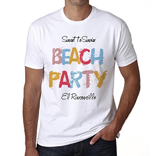 El Rinconcillo, Beach Party, Fiesta en la Playa, Camiseta para Las Hombres, Manga Corta, Cuello Redondo, Blanco