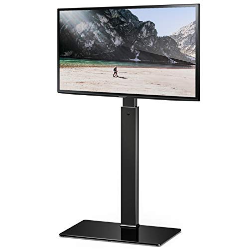 FITUEYES Soporte de Suelo para TV de 27 a 55 Pulgadas hasta 40kg Giratorio 60 Grados Altura Ajustable Soporte de Televisión LED LCD Plasma Curva Plana con Base de Vidrio Templado Máx. VESA 400x400 mm