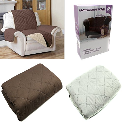 FUNDA CUBIERTA PARA SOFA REVERSIBLE CUBRIR SOFA SILLON COLOR MARRON Y BEIGE PROTECTOR SOFA 1 PLAZA 70 CM