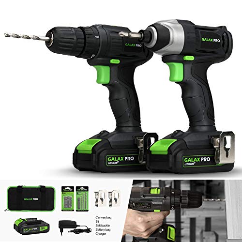 GALAX PRO-Kit Combinado Taladro Atornillador, Atornillador Impacto, 20V Baterias 1.3Ah con Cargador, 2 Velocidades, Luz de trabajo LED, 2 x Hebillas de Cinturón, Bolsa de Transporte/GPD6001 GALAX PRO-Kit Combinado Taladro Atornillador, Atornillador Impacto, 20V Baterias 1.3Ah con Cargador, 2 Velocidades, Luz de trabajo LED, 2 x Hebillas de Cinturón, Bolsa de Transporte/GPD6001