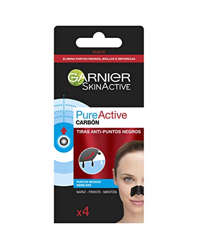 Garnier Skin Active PureActive Tiras de Carbón Anti Puntos Negros, Espinillas y Poros de la Nariz - 4 Tiras