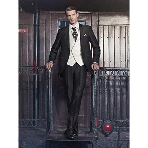 GFRBJK El más Nuevo Novio Esmoquin Negro Brillante Padrinos de Boda Solapa Pico Trajes de Boda/Cena El Mejor Hombre Novio (Chaqueta + pantalón + Chaleco), como Imagen, S