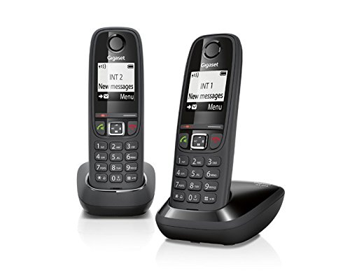 Gigaset AS405 Duo - Teléfono Inalámbrico, Pack de 2 Unidades, Manos Libres, 100 Contactos, Pantalla gráfica iluminada 1.8", Letra tamaño grande, Color Negro