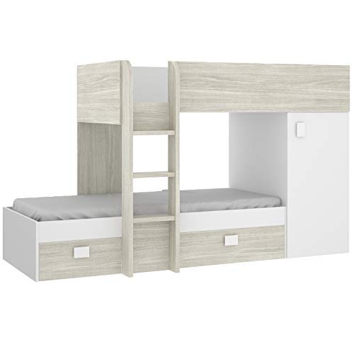 HABITMOBEL Cama litera Convertible Infantil,Acabado Blanco y Gris, Medidas Ancho:253 cm x Alto:150 cm x Fondo:111 cm