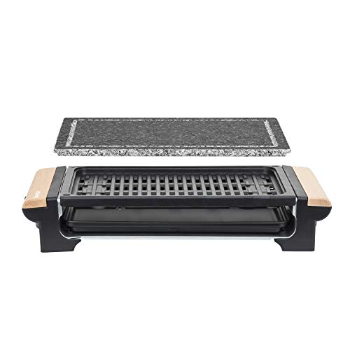 H.Koenig RP320 Plancha de Piedra Natural, Grill, 1300 W, Acero Inoxidable, Madera, RP328