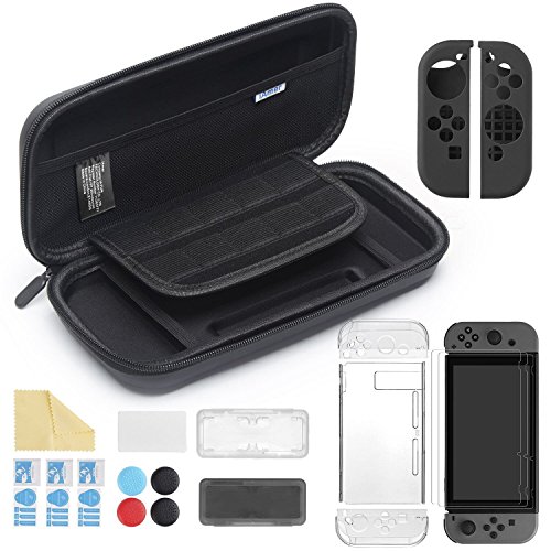 iAmer 11 en 1 Accesorios para Nintendo Switch, con Funda Switch+Funda Transparente+3 Protector de Pantalla+Funda de Silicona +4 Pulgar Grips+2 Estuche De Juegos+Paño de Limpieza