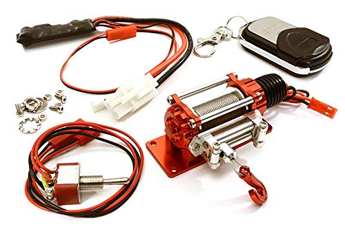 Integy RC Model Hop-ups C26045RED Billet Machined T11 Realistic High Torque Winch w/ Remote for Scale Crawler 1/10