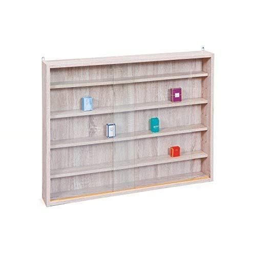 Inter Link Simply Vitrina de madera MDF y vidrio, Beige, 80 x 9.5 x 60 cm