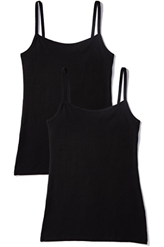 IRIS & LILLY Camiseta de Tirantes Body Natural para Mujer, Pack de 2, 2 x Negro, Medium