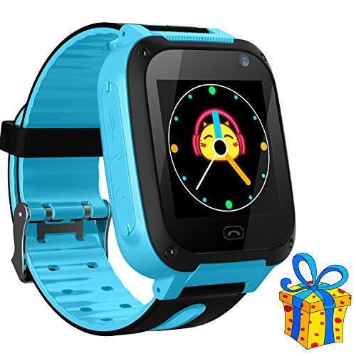 Jslai Niños Smartwatch Relojes,LBS Tracker Inteligente Relojes Telefono de SOS Alarma Cámara móvil Mejor Regalo para niños de 3-12 años niños Regalo de cumpleaños (Azul)