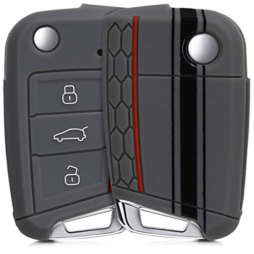 kwmobile Funda Compatible con Llave de 3 Botones para Coche VW Golf 7 MK7 - Carcasa Protectora Suave de Silicona - Rally
