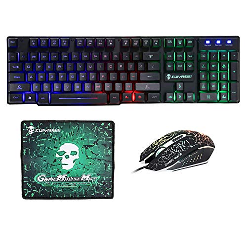 Lancoon 3-En-1 Pack de Teclado, Ratón y Alfombrilla De Ratón para Gamers - USB Cableado, Teclado de Sensación Mecánica y Cambio de Color del Ratón Retroiluminado para Trabajar O Jugar