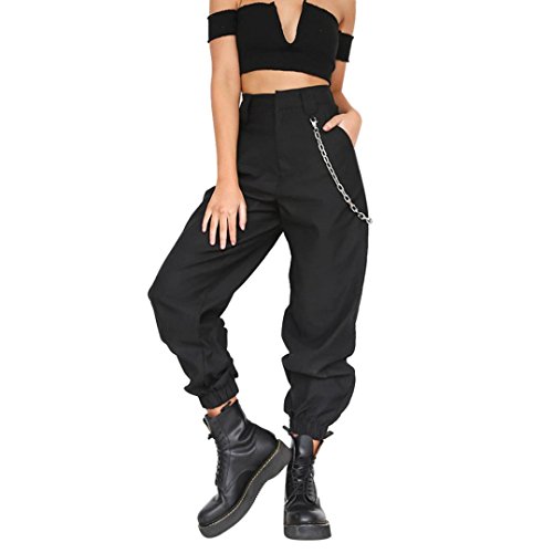 LHWY-Pantalones Pantalones Cargo Color SóLido Mujer Hip Hop Harem Negro Casuales PantalóN De Alta Cintura CháNdal Boyfriend (Negro, M)