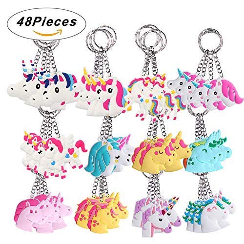 Libershine Llavero Unicornio 48 Piezas Rainbow Unicorn Keyring Holder Unicorn Keyring Party Favor Llaveros Premios Regalos para Niños y Adultos