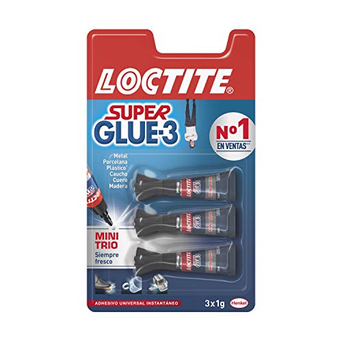 Loctite Super Glue-3 Original Mini Trio, pegamento universal con triple resistencia, adhesivo transparente, pegamento instantáneo y fuerza instantánea, 3x1 g Loctite Super Glue-3 Original Mini Trio, pegamento universal con triple resistencia, adhesivo transparente, pegamento instantáneo y fuerza instantánea, 3x1 g