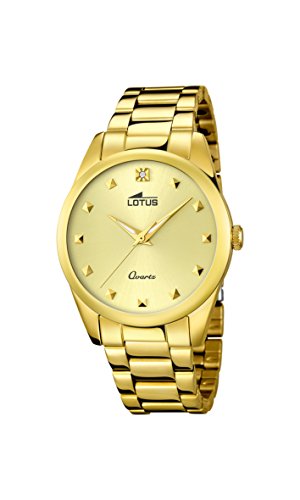 Lotus 18143/2 - Reloj de Cuarzo para Mujer, con Esfera analógica Dorada y Correa de Acero Inoxidable chapada en Oro