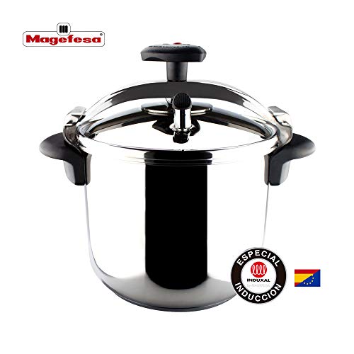 MAGEFESA Star Olla a presión rápida, fácil Uso, Acero Inoxidable 18/10, Apta para inducción. Fondo termodifusor, 3 Sistemas de Seguridad (Recta, 6L)