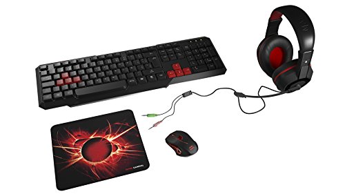 Mars Gaming MACP1, Pack de Teclado, Ratón, Auriculares y Alfombrilla Gaming, USB Alámbrico, Negro