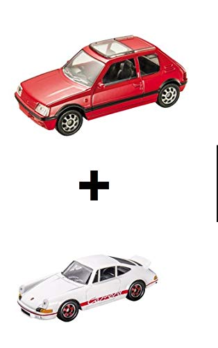 Mondo Motors Set of 2 1/43 Cars: Peugeot 205 GTI Red + Porsche 911 Carrera 2.7 White (Ref: MV1)