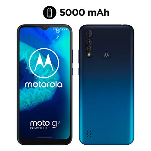 Motorola  Moto G8 Power Lite (Pantalla 6,5" HD+, procesador octa-core 2.3GHz, cámara triple de 16MP, batería de 5000 mAH, Dual SIM, 4/64GB, Android 9), Azul