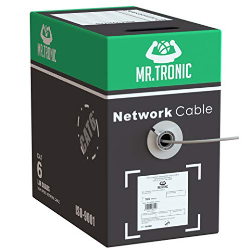 Mr. Tronic 305m Cable de Instalación Red Ethernet Bobina | CAT6, AWG24, CCA, UTP (305 Metros, Gris)