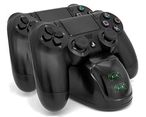 MyGadget Cargador Mandos PS4 - Estación Base de Carga para Control Estándar Playstation 4 con LED status - Doble soporte 4 Dualshock - Negro