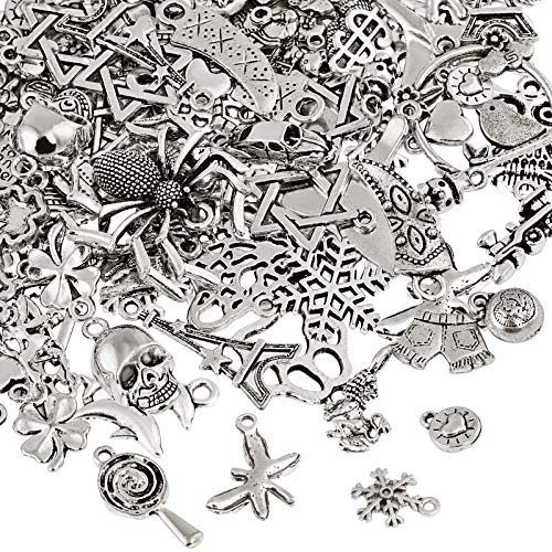 Naler - Abalorios de plata de diferentes estilos retro, 120 piezas, para crear joyas, llaveros, pulseras, collares, pendientes, Joyería con accesorios de decoración artesanal Naler - Abalorios de plata de diferentes estilos retro, 120 piezas, para crear joyas, llaveros, pulseras, collares, pendientes, Joyería con accesorios de decoración artesanal