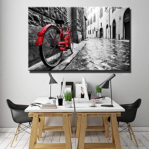 NIMCG Pintura de Paisaje Rural Pintura Impresa Digital Arte de la Lona Una Bicicleta roja en la Calle Pintura de Lona Decoración para el hogar Regalo (sin Marco) 20x30CM