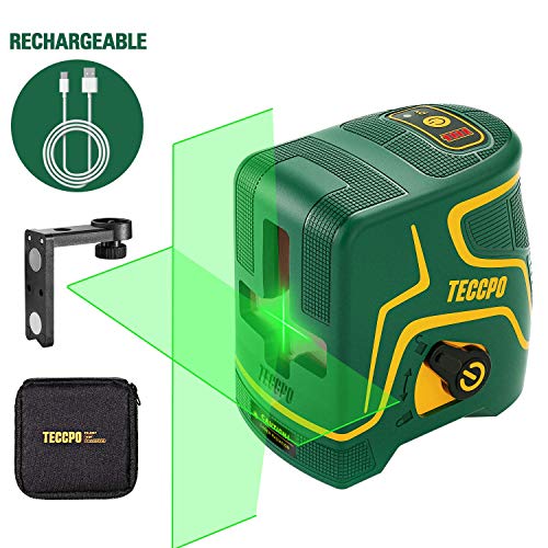 Nivel Láser Verde 30m TECCPO, USB Carga,120°Horizontal y Vertical,Líneas Cruzadas,para Diseño de Interiores,Autonivelación y Función de Pulso,Soporte Magnético,360° Giro,IP54,Bolsa Acolchada -TDLS09P