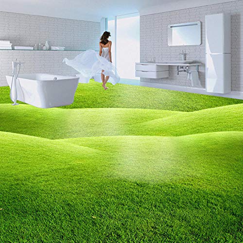 Nomte Papel tapiz de suelo 3D Papel tapiz de foto de alta definición personalizado Prado verde Baño Sala de estar Piso Papel autoadhesivo de PVC resistente al agua-200x140cm