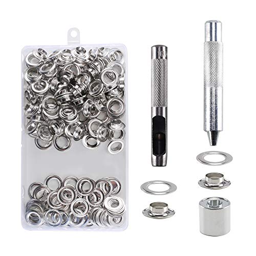 Ojales Metalicos 12mm HO2NLE 100 Kit de Ojetes Metalicos Inoxidable Herramienta de Montaje de Arandela Ollaos Ojetes para Toldos Lona Cuero Cortinas Papel con Caja de Almacenamiento (1/2 Pulgada)