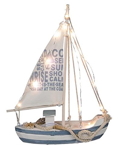 ootb Barco de Vela de Madera con 13 LED Blancas, Multicolor, 21.5 x 28 cm