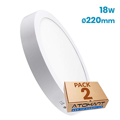 Pack 2x Plafon LED Redondo De Superficie 18W. Color Blanco Frio (6500K). 1600 Lumenes. Driver Incluido.