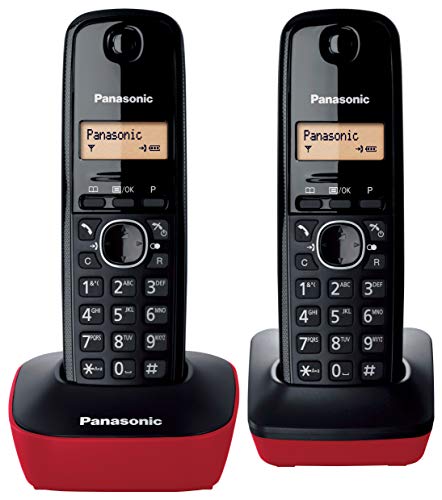 Panasonic KX-TG1612, Teléfono Fijo Inalámbrico Dúo (LCD, Identificador de Llamadas, Intercomunicación, Tecla de Navegación, Alarma, Reloj), DECT, Rojo