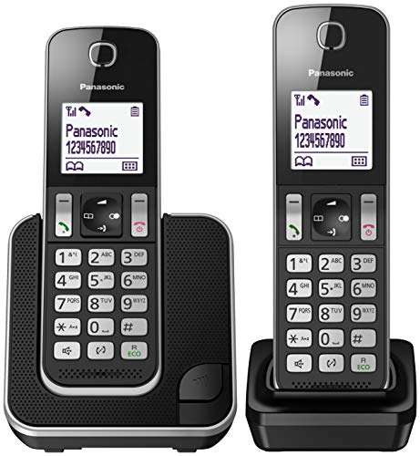 Panasonic KX-TGD312 - Teléfono Fijo inalámbrico Dúo (LCD, identificador de llamadas, agenda de 120 números, bloqueo de llamada, modo ECO, reducción de ruido), Negro
