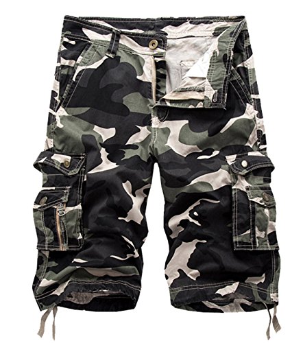 Panegy Nuevo Pantalones Cortos de Cargo Camo Camuflaje Bermuda Shorts para Hombre Multi-Bolsillos - Verde Militar Talla 34