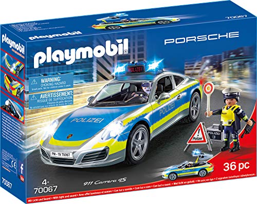 PLAYMOBIL- City Action Porsche 911 Carrera 4S - Figura de policía, Color carbón (70067)