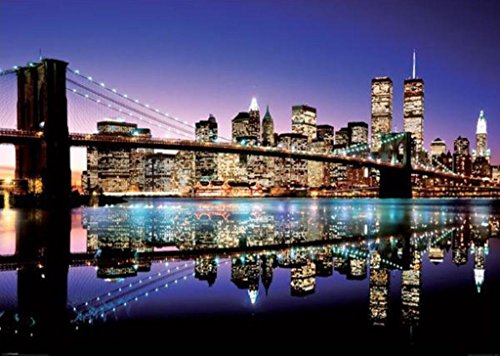 Póster de tamaño gigante New York Skyline Brooklyn Bridge por la noche (140cm x 100cm)