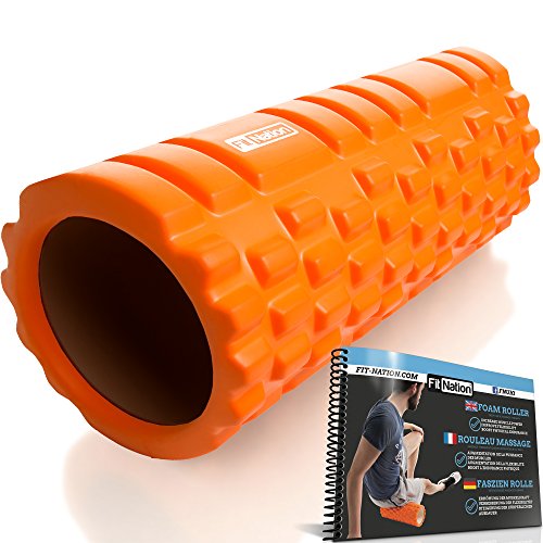 Rodillo de espuma para masaje muscular (Libro de ejercicios incluido) diseño de rejilla para accionar la terapia de puntos para el dolor de espalda y los músculos de las piernas - 33 x 14 cm
