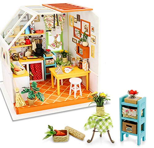 Rolife Kits de Cocina Miniatura para casa de muñecas con luz DIY Mini casa de Madera Modelo-Mejores Regalos para Adultos-Niños 14 15 16 17 18 años Arriba (Jason's Kitchen)