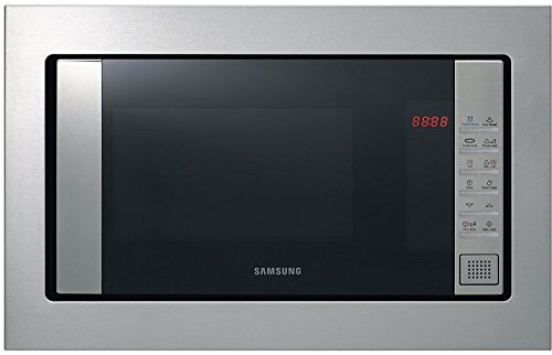 Samsung FG87SST/XEC - Microondas de integración / encastre con grill, 800W/1100W, 23 litros, interior cerámico, acero inoxidable, sistema de ondas TDS, limpieza Vapor Steam Clean, color plata