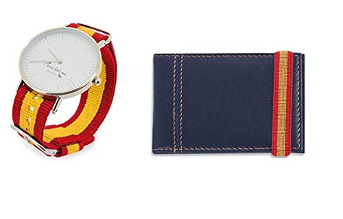 Set Reloj ESPAÑA con Pulseras Intercambiable Y Tarjetero Polipiel Azul con Cinta ELÁSTICA, PRESENTADO EN Bolsa DE Tela Granate DE Regalo Set Reloj ESPAÑA con Pulseras Intercambiable Y Tarjetero Polipiel Azul con Cinta ELÁSTICA, PRESENTADO EN Bolsa DE Tela Granate DE Regalo