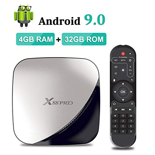 Sidiwen Android 9.0 TV Box X88 Pro Smart Box 4GB RAM 32GB ROM RK3318 Quad-Core CPU Ethernet 2.4G/5G Dual Band WiFi USB 3.0 Support 4K H.265 Video Player