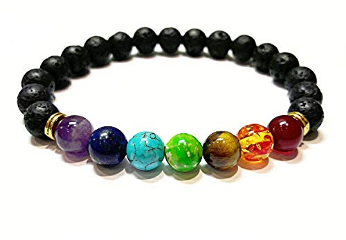 SODIAL Pulsera de curacion de 7 chakras Pulsera de amuleto para hombres y mujeres piedras de oracion de Buda Reiki abalorios de lava negra SODIAL Pulsera de curacion de 7 chakras Pulsera de amuleto para hombres y mujeres piedras de oracion de Buda Reiki abalorios de lava negra
