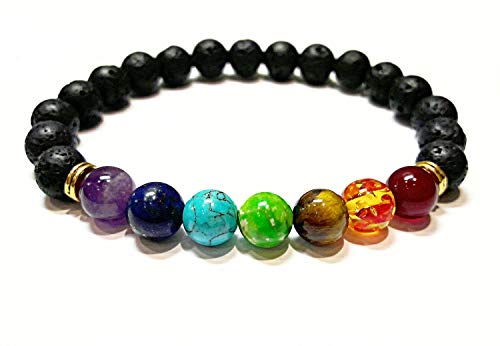 SODIAL Pulsera de curacion de 7 chakras Pulsera de amuleto para hombres y mujeres piedras de oracion de Buda Reiki abalorios de lava negra