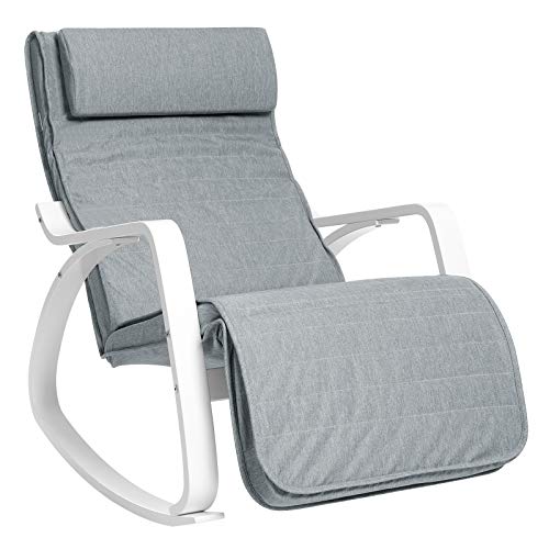 SONGMICS Silla Mecedora en Madera de Abedul, Sillón Mecedora con Reposapiés Regulable en 5 Alturas, Reposabrazos Blancos y Forro Gris en Lino, Colores Elegantes, Capacidad de Carga 150 Kg LYY11WG SONGMICS Silla Mecedora en Madera de Abedul, Sillón Mecedora con Reposapiés Regulable en 5 Alturas, Reposabrazos Blancos y Forro Gris en Lino, Colores Elegantes, Capacidad de Carga 150 Kg LYY11WG