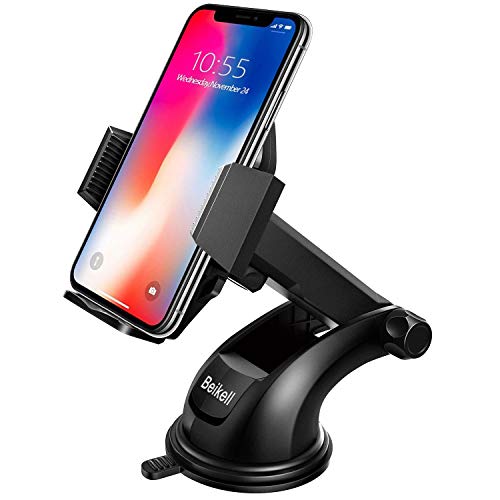 Soporte Móvil Coche, Beikell Soporte del Coche Móvil Universal para Parabrisas y Salpicadero con Ventosa de Gel Fuerte y Brazo Ajustable Giro 360 Grado para iPhone X/8/7/6/ Samsung S7/S8 y Más